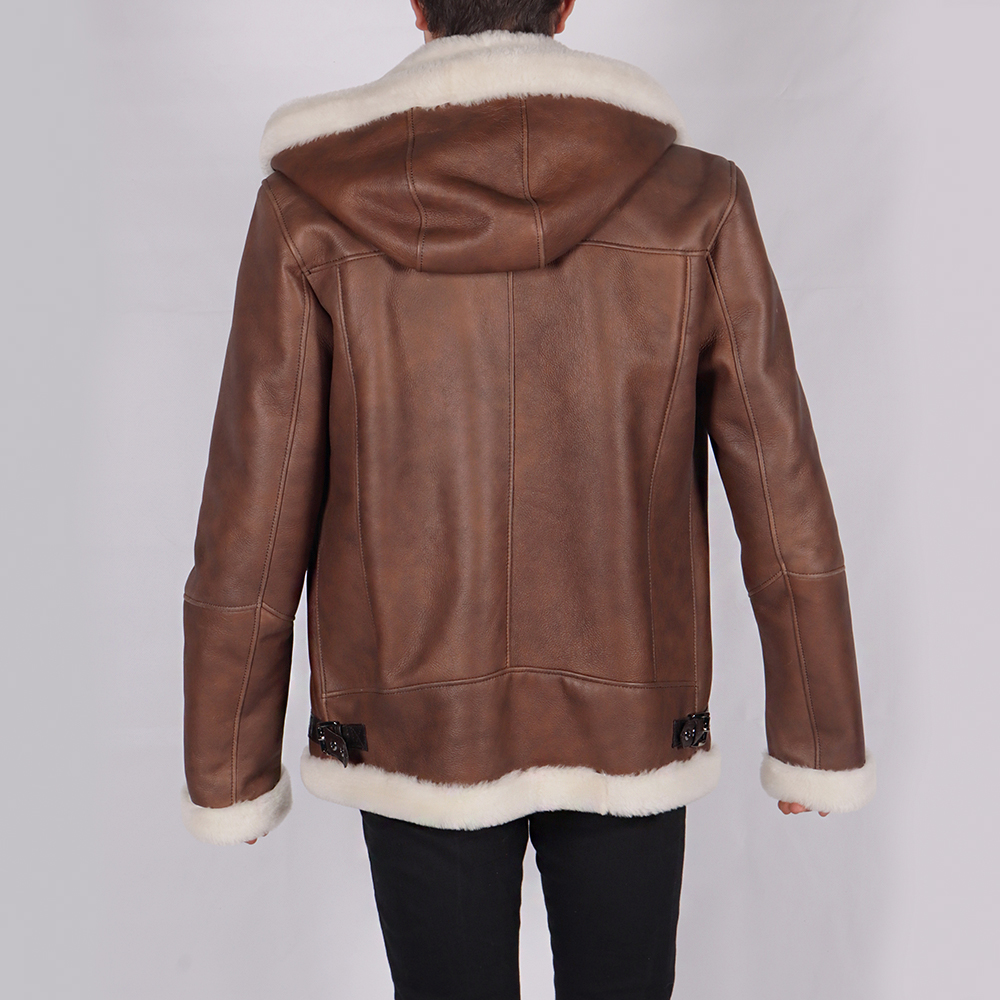 Junio Brown Hooded Bomber Jacket - Image 3