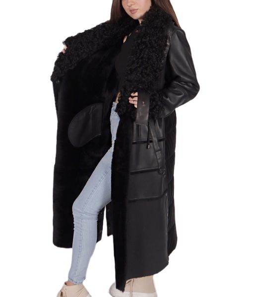 Women's Kiara Black Leather Fur Coat