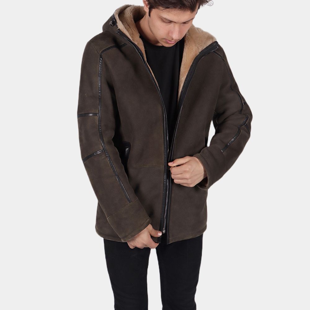 Men's Coco Brown Leather Jacket - Front View