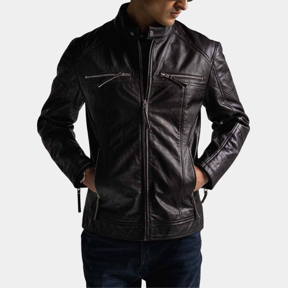 Men's Divo Black Cafe Racer Jacket - Front View