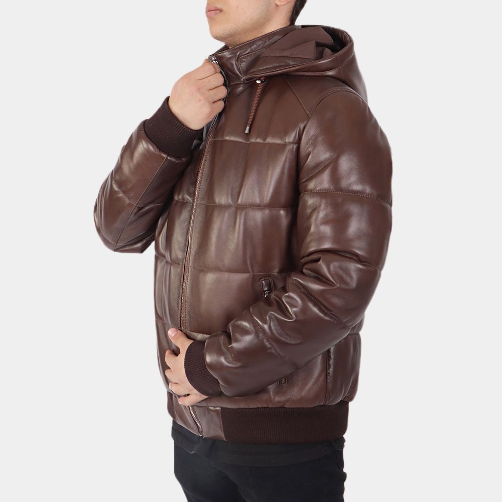 Edwardo Brown Leather Puffer Jacket - Image 4