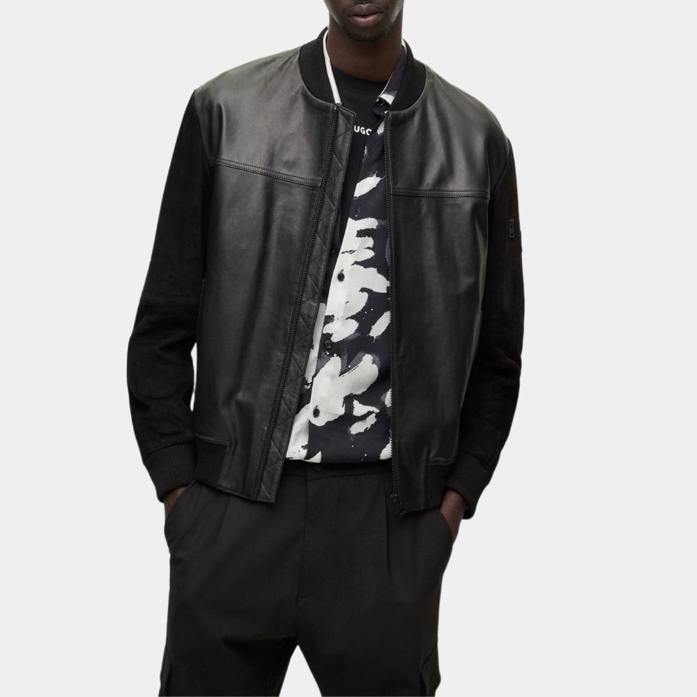 Men's Hooded Dream Black Bomber Jacket - Front View