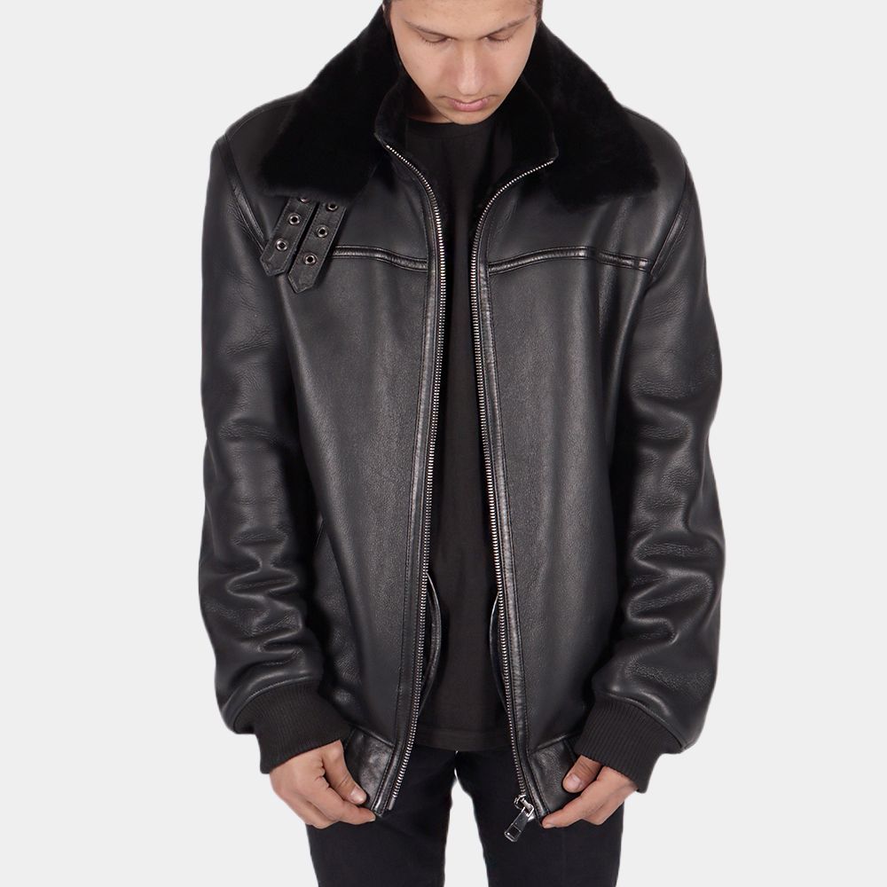 Men's Jerry G-1 Black Aviator Leather Jacket - Front View