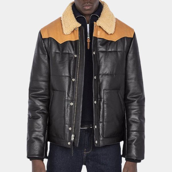 Men's Zyppo Leather Puffer Jacket - Front View
