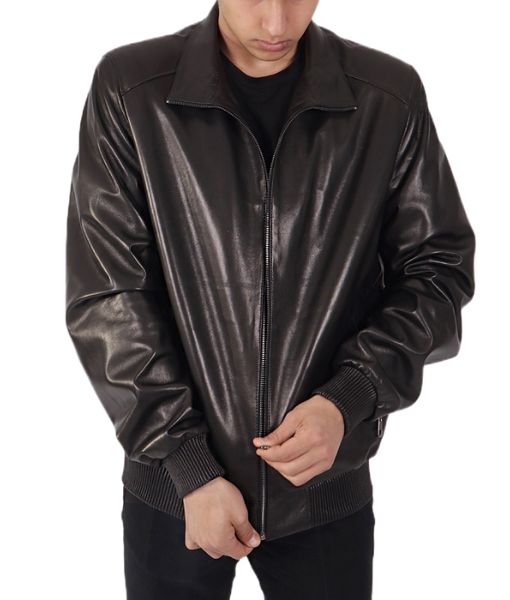 Men's Jayzee Black Bomber Leather Jacket