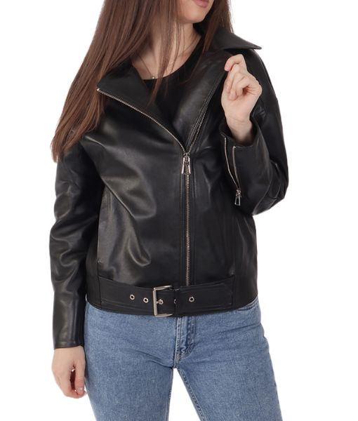 Women's Samara Black Leather Biker Jacket