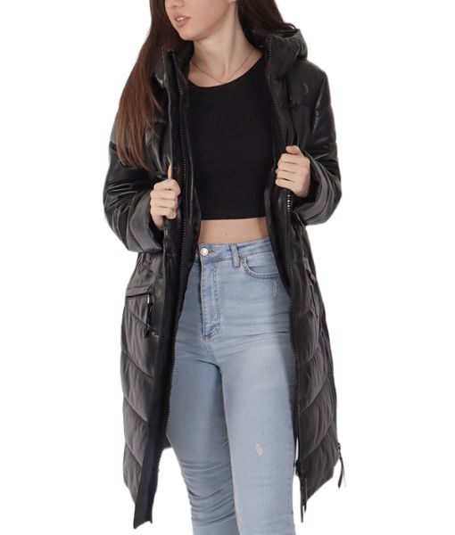 Women's Parilis Black leather Puffer Jacket
