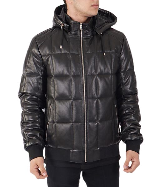 Men's Baxdor Black Leather Puffer Jacket