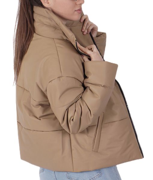 Women's Kim brown Leather Puffer Jacket