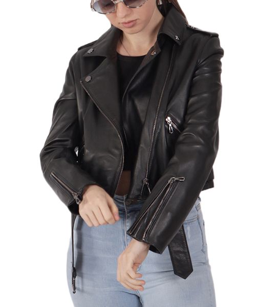 Women's Twiggy Black Leather Biker Jacket