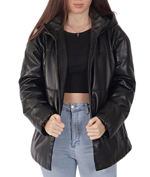 Women's Marisa Black leather Pufffer Jacket