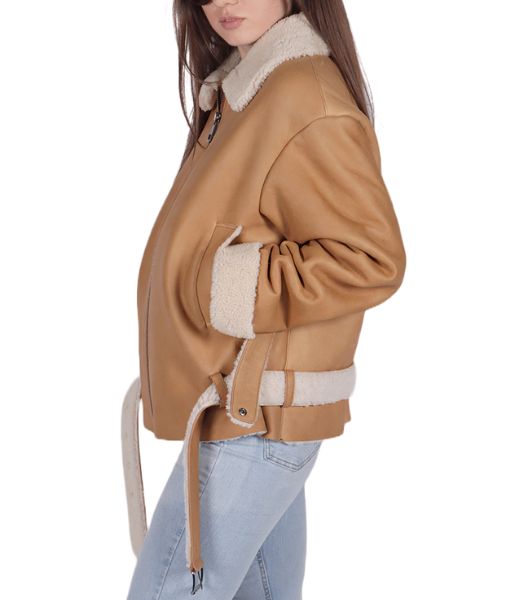 Women's Dorain Brown Leather Aviator Jacket