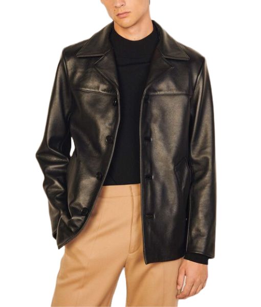 Men's Sebastian Black Spread Collar Leather Jacket
