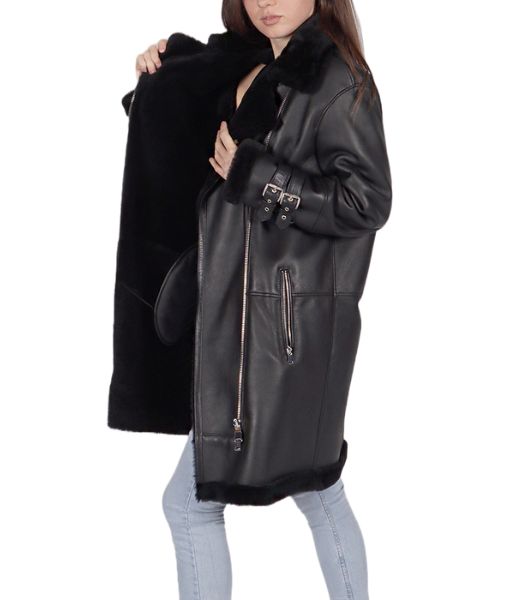 Women's Shynara Black Leather Shearling Coat