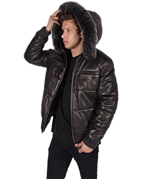Men's Desmond Black Leather Puffer Jacket
