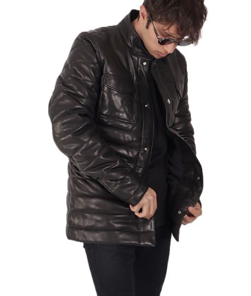 Men's Benedict Black Leather Puffer Jacket