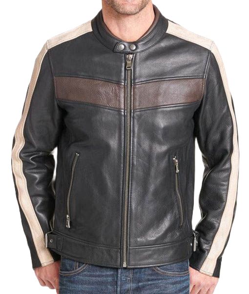 Men's vStripped Leather Cafe Racer Jacket