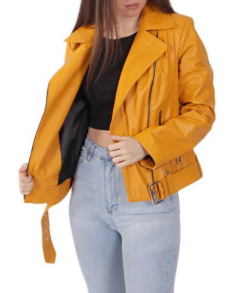 Women's Jenna Yellow leather Biker Jacket