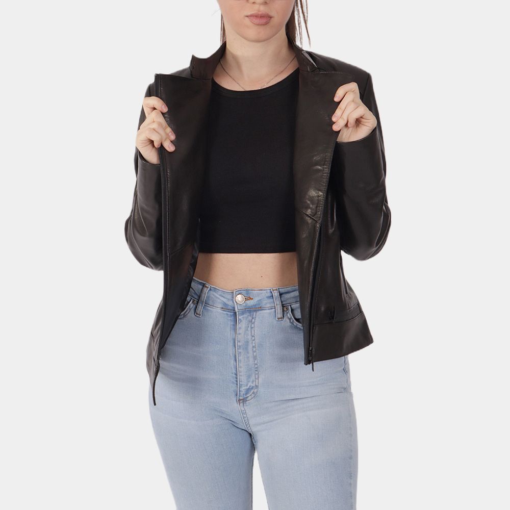 Women's Blacko Black Biker Jacket - Front View