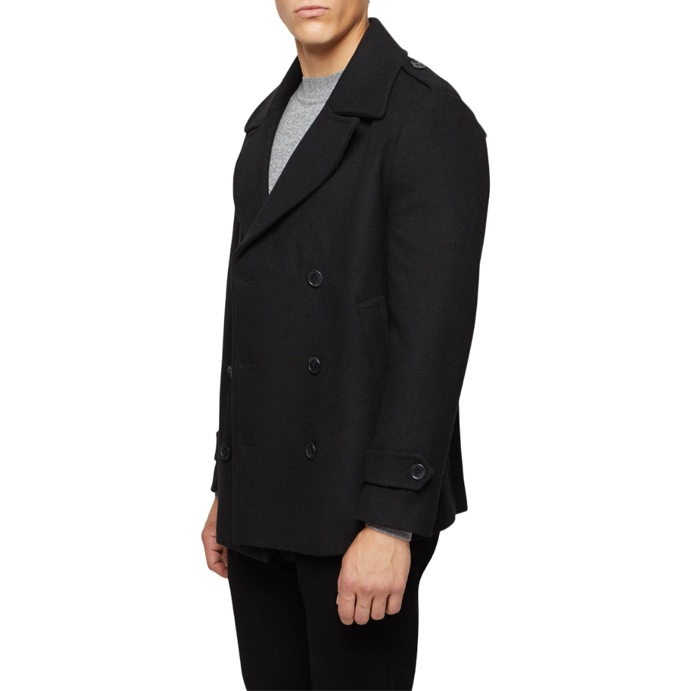 Shetland DI Jimmy Perez Black Wool Double Breasted Peacoat