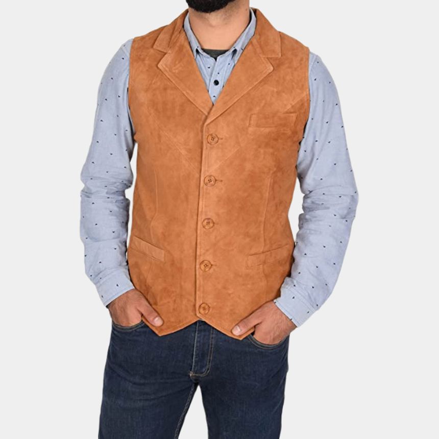 Gunsmoke Marshall Matt Dillon Brown Suede Leather Vest - Front View