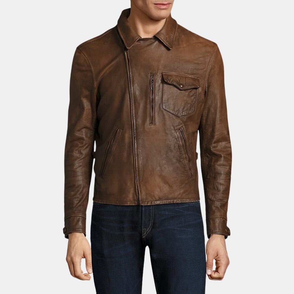 Men's Snake Plissken Escape from the New York Vintage Leather Jacket - Front View