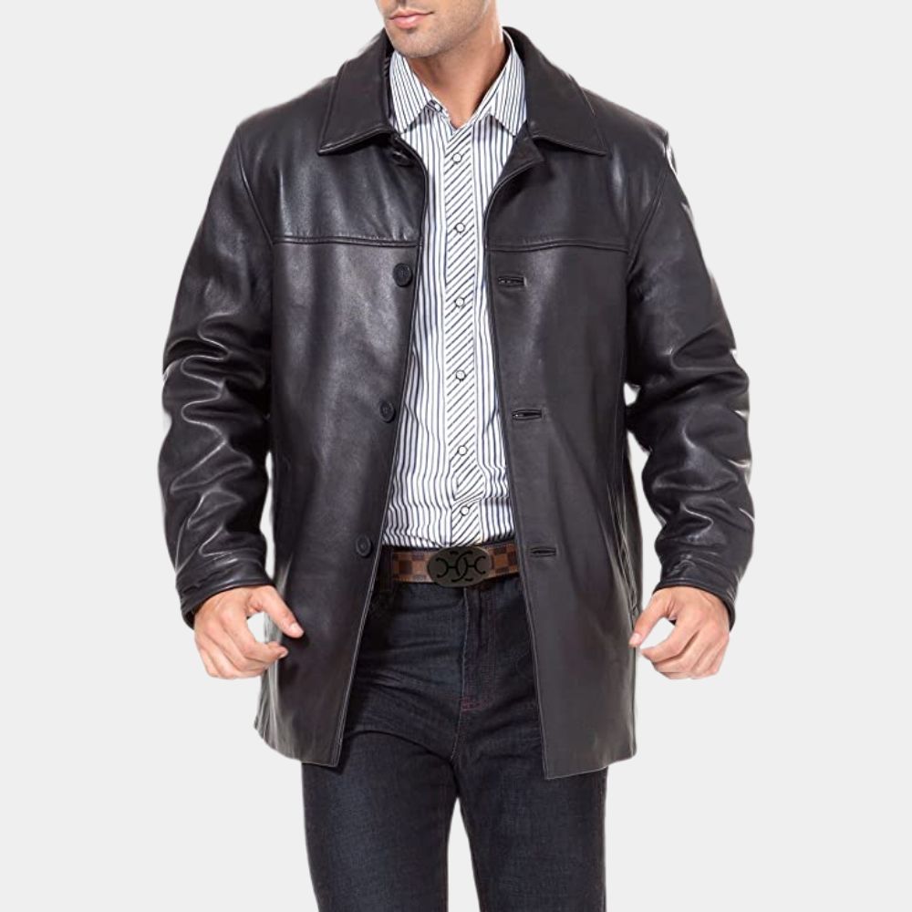 Training Day Alonzo Jacket aka Denzel Washington Leather Car Coat - Front View
