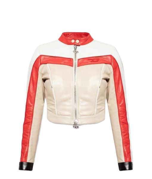 Fast 10 Ramsey Block-Color Cropped Leather Biker Jacket