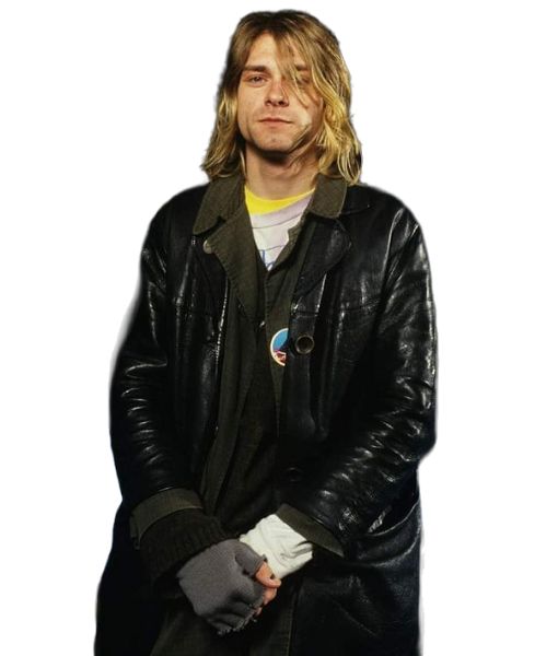  Men's Kurt Cobain Leather Coat - Nirvana Legend Black 3/4 Length Crombie Coat