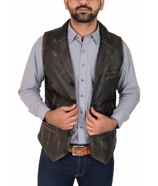 Hell on Wheel Cullen Bohannon Rub Off Vintage Western Brown Leather Vest