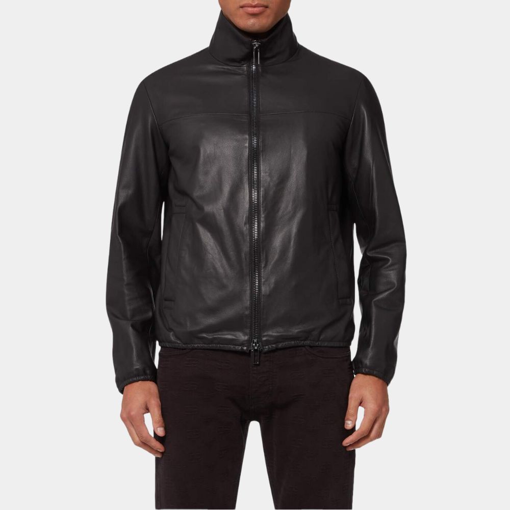 Wolfs George Clooney Wolves Black Leather Jacket - Front View