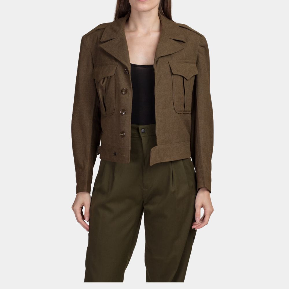 Silo' Juliette Brown Wool Jacket aka WW2 Military Inspired Jacket - Front View