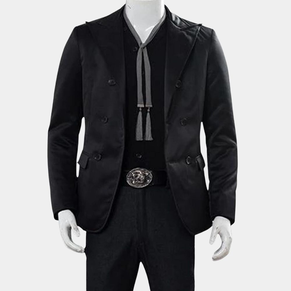Good Omens Crowley Blazer - Season 02 Black Cotton Jacket - Front View