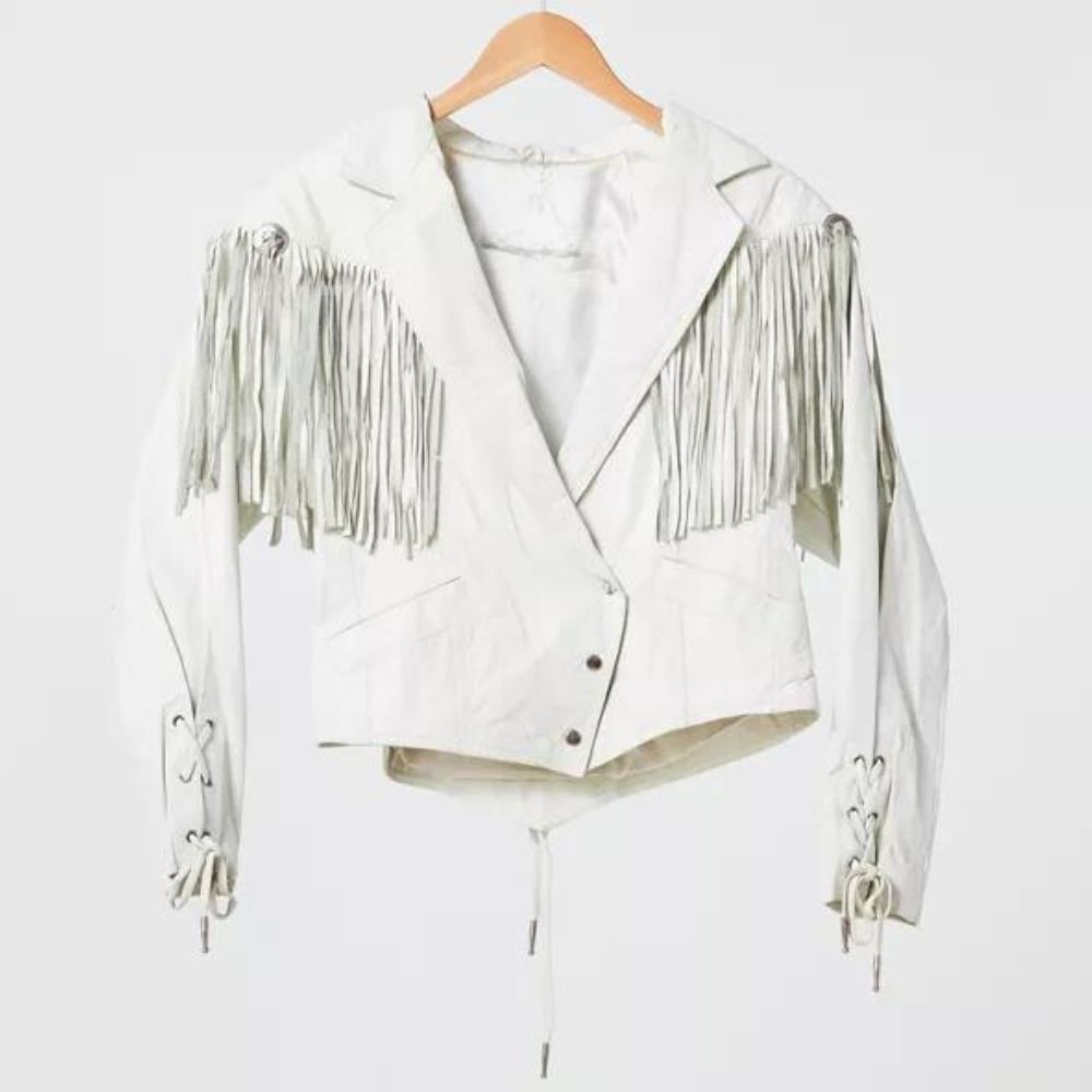 Ordinary Angels Sharon Stevens White Fringe Jacket - Front View