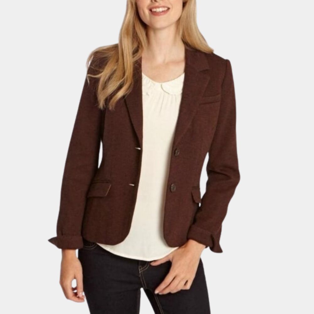 Surrounded Mo Washington Brown Wool Blazer - Latitia Wright Brown Vintage Western Jacket - Front View