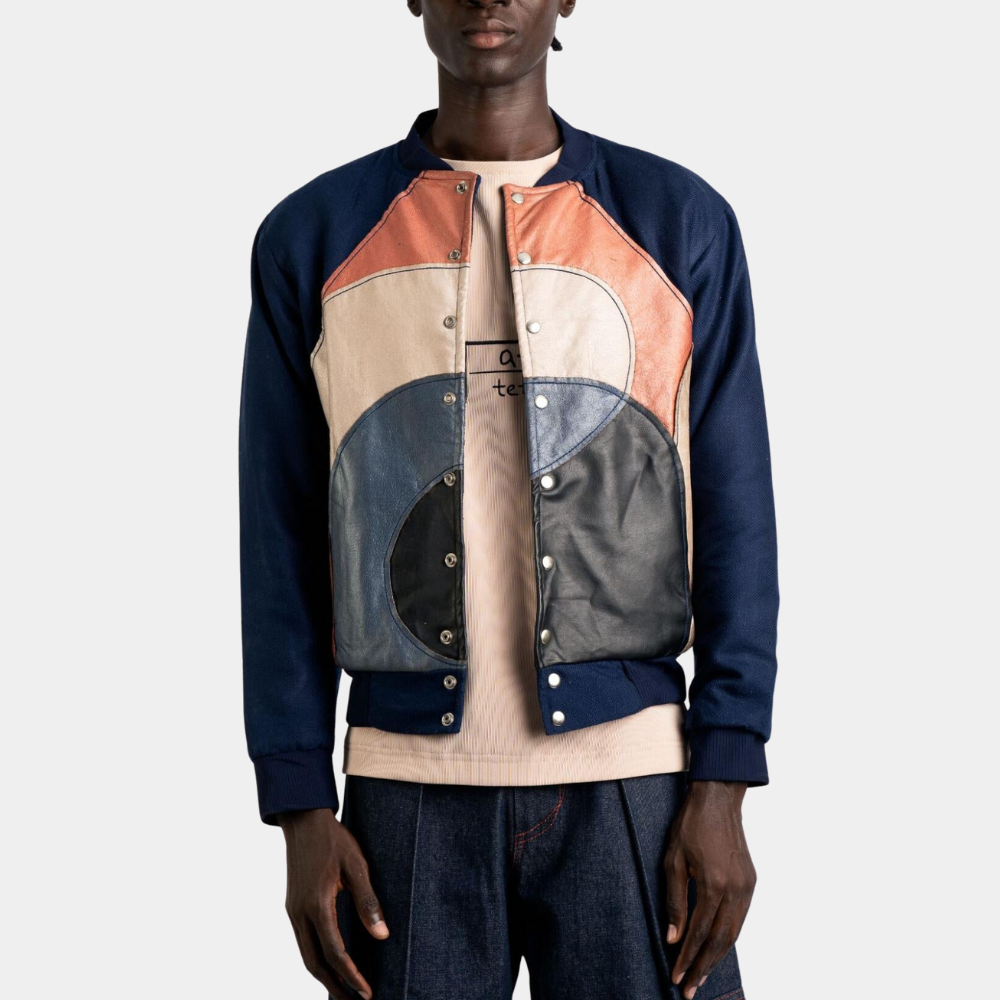 The Perfect Find Keith Powers Multicolor Leather Varsity Jacket - Front View