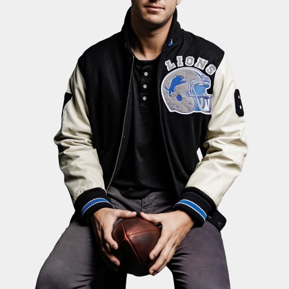 Beverly Hills Edition Cop Axel Foley Detroit Lions Vintage Sports Letterman Jacket - Front View