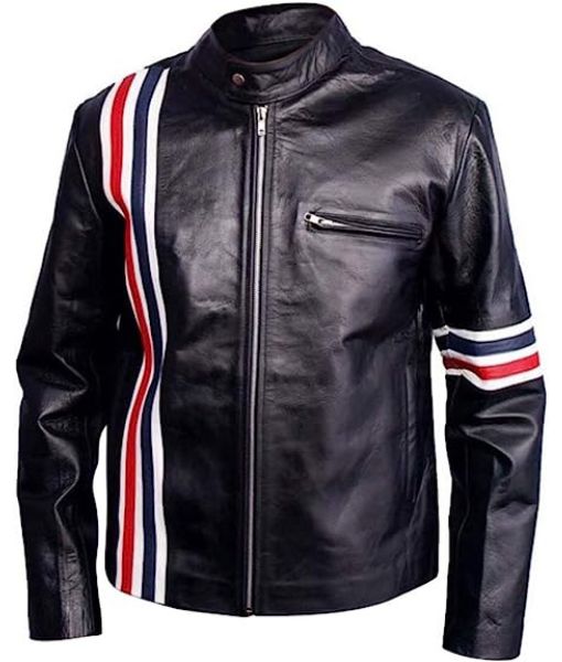 Easy Rider Peter Fonda Black leather Biker Jacket with US Flag