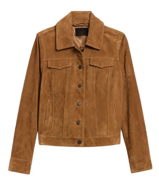 Fubar Emma Brunner aka Monica Barbaro Brown Suede Leather Jacket