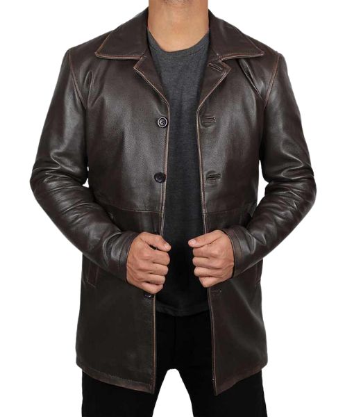 Simulant Kessler Distressed Rust Brown Coat - Sam Worthington Jacket 