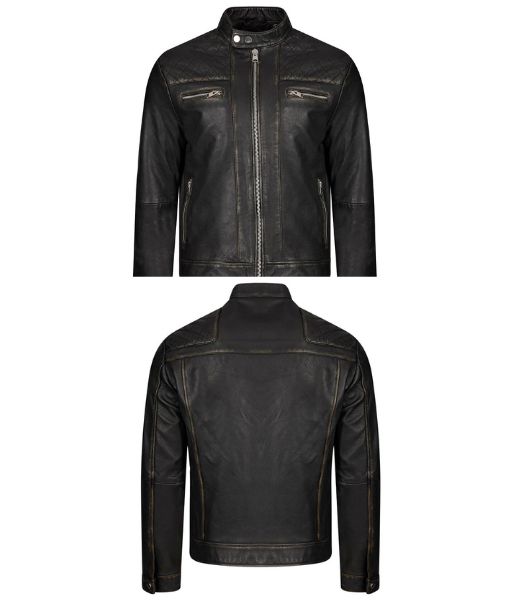 Expandable 4 Jason Statham Leather Jacket with Diamond Quilted Shoulders