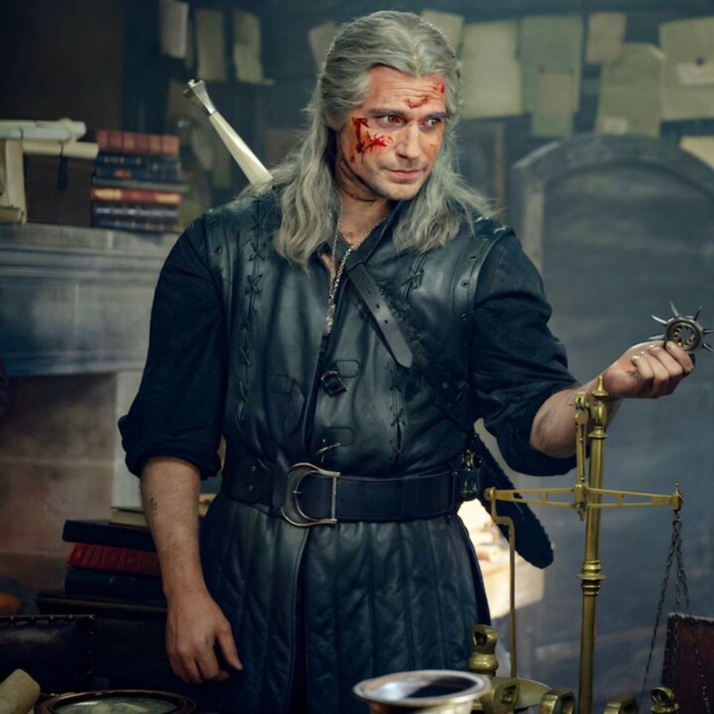 The Witcher Season 03 Leather Vest - Henry Cavill Medieval Style Long Black Vest - Front View