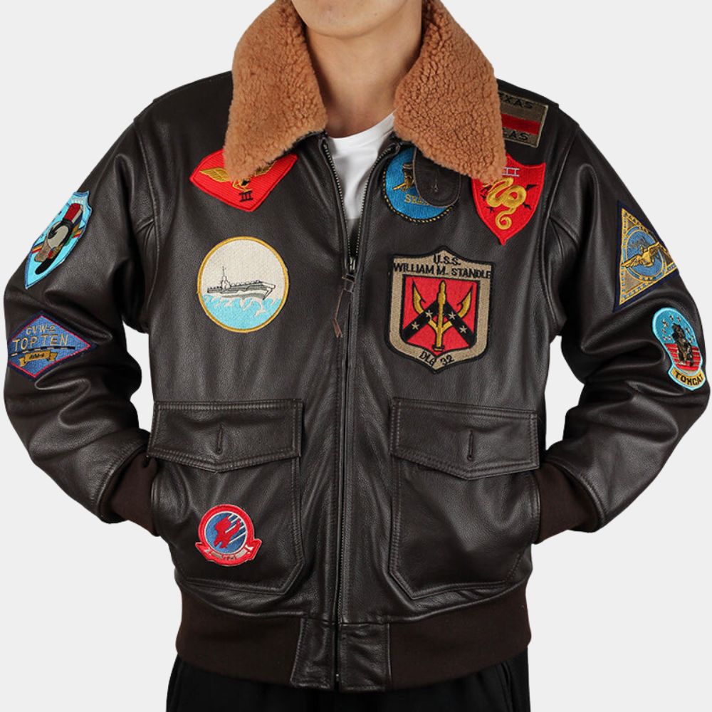 Top Gun Maverick Brown G-1 Pilot Leather Aviator Jacket - Front View