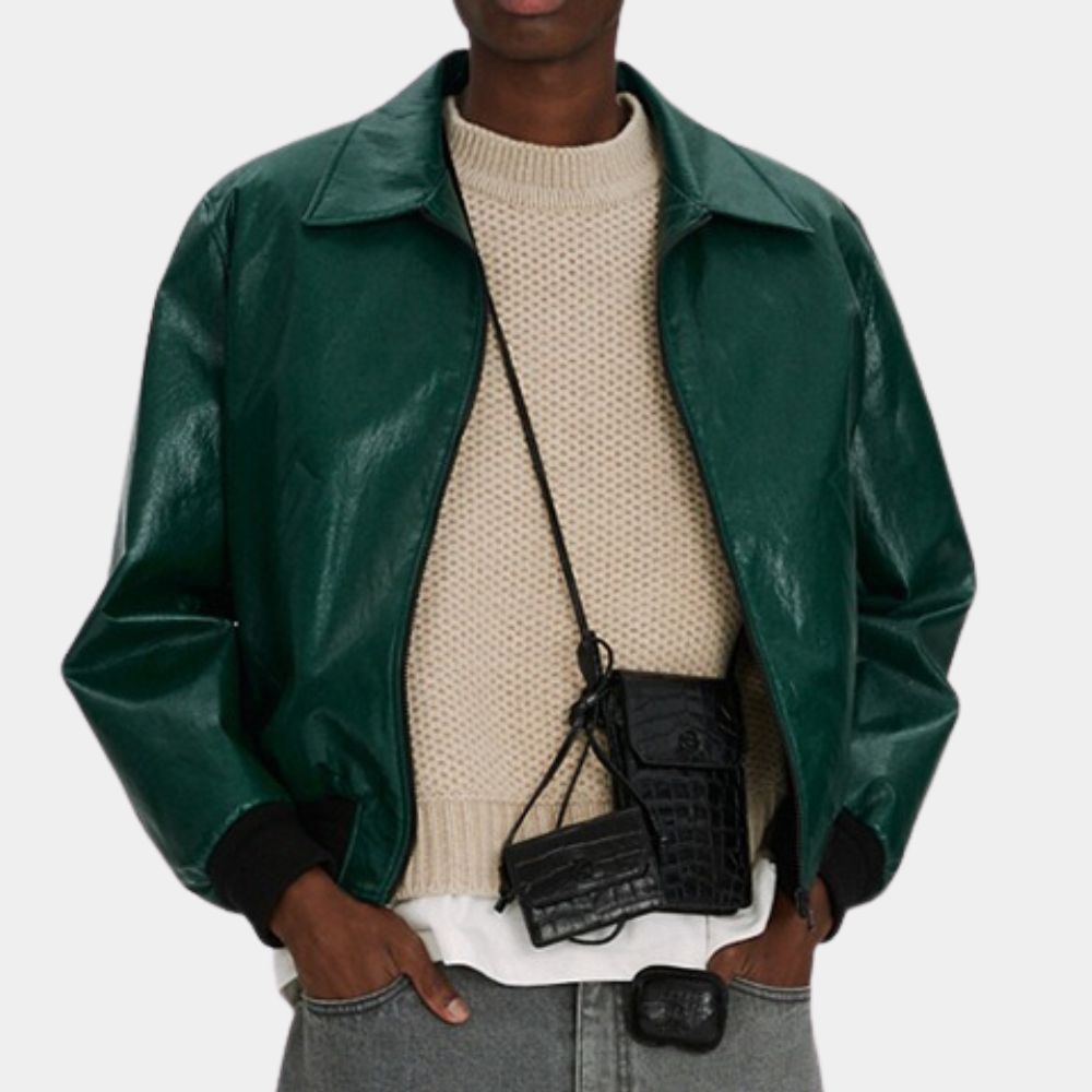 Men's GRASSE 70s Style Vintage Leather Bomber Jacket - Front View