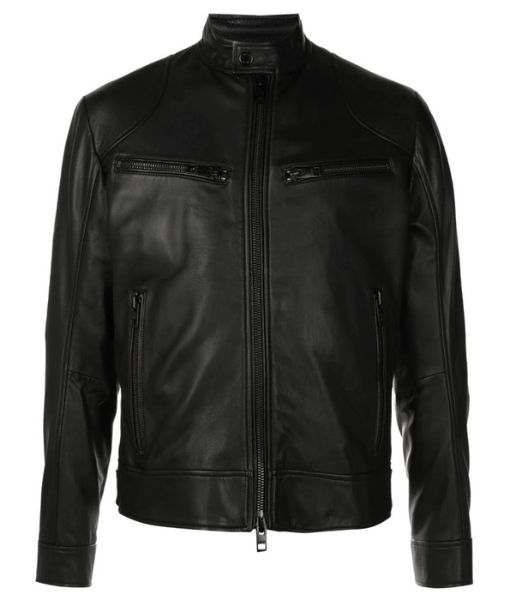 The Collective Sam Alexander Black Leather Biker Jacket | Men's Slim Fit Leather Jacket