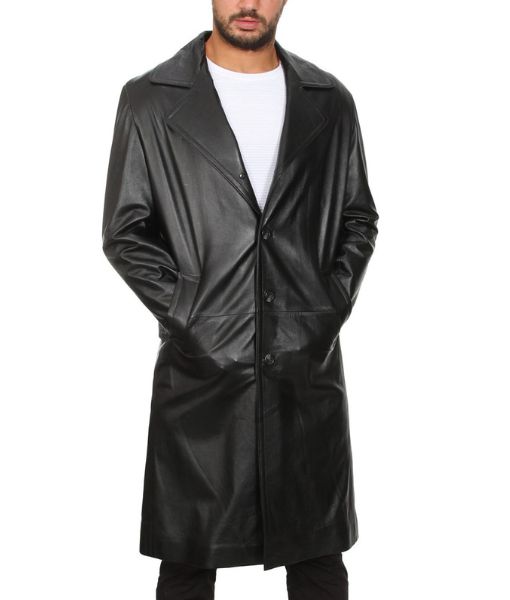 Edge aka Ares Leather Trench Coat from Percy Jackson and the Olympians | Adam Copeland Black Leather Coat