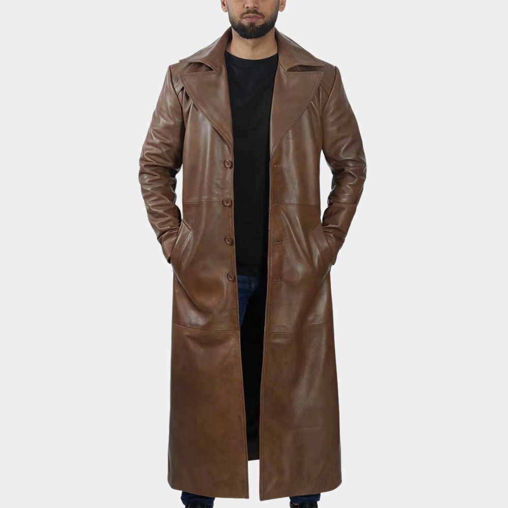 Batman Knightmare Justice League/ Superman vs Batman Brown Leather Trench Coat - Front View