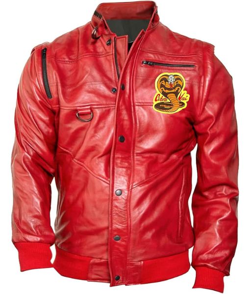 Mens Cobra Kai Karate Kid Johny Red Leather Jacket