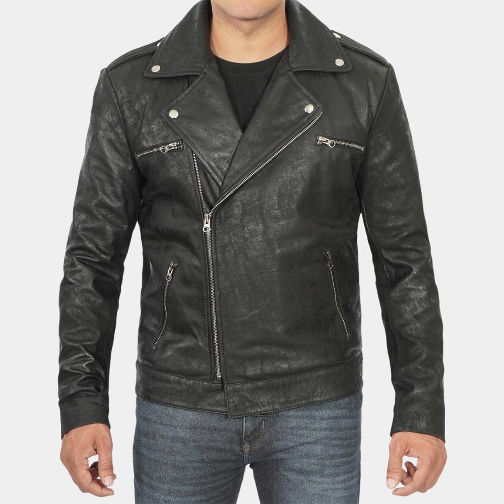 Judgment's Takayuki Yagami Black Leather Biker Jacket | Lost Judgement Yagami Rugged Double Rider Jacket - Front View