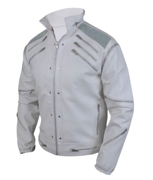 Michael Jackson Beat It Leather Jacket in Black, White and Red Color